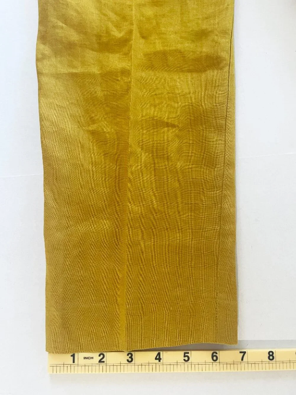 VTG Zara Woman Mustard Yellow 100% Ramie Pant Suit Long Jacket Slim Leg Size 8